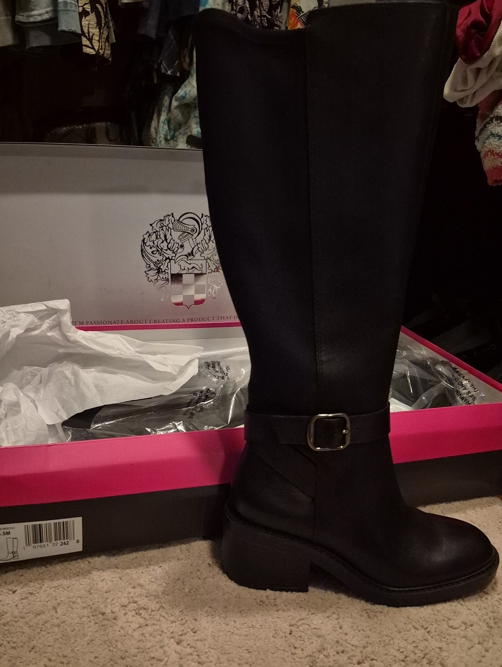 Vince Camuto Black Knee-High Buckle Heeled Boots